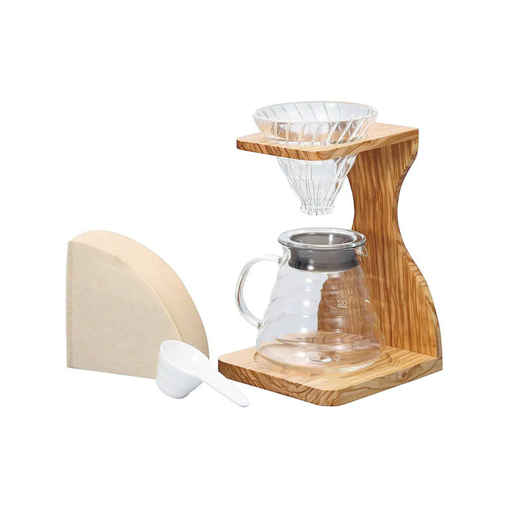 hario v60 olive wood stand set