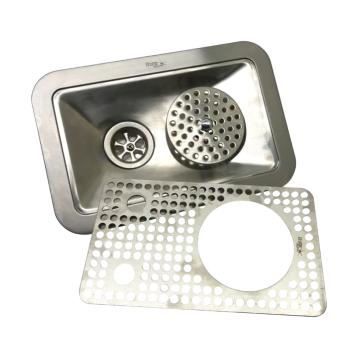 Krome – 14” x 9” Flush Mount Drip Tray with Rinser Brushed Finish