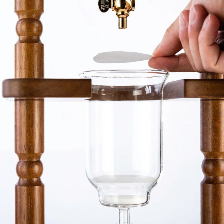 Yama Glass 6-8 Cups Cold Drip Maker Curved Brown Wood Frame