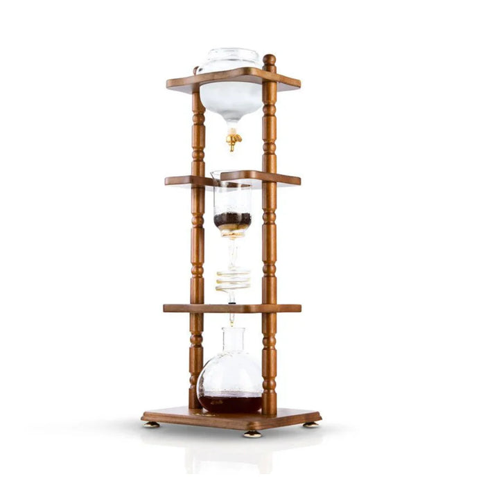 Yama Glass 6-8 Cups Cold Drip Maker Curved Brown Wood Frame
