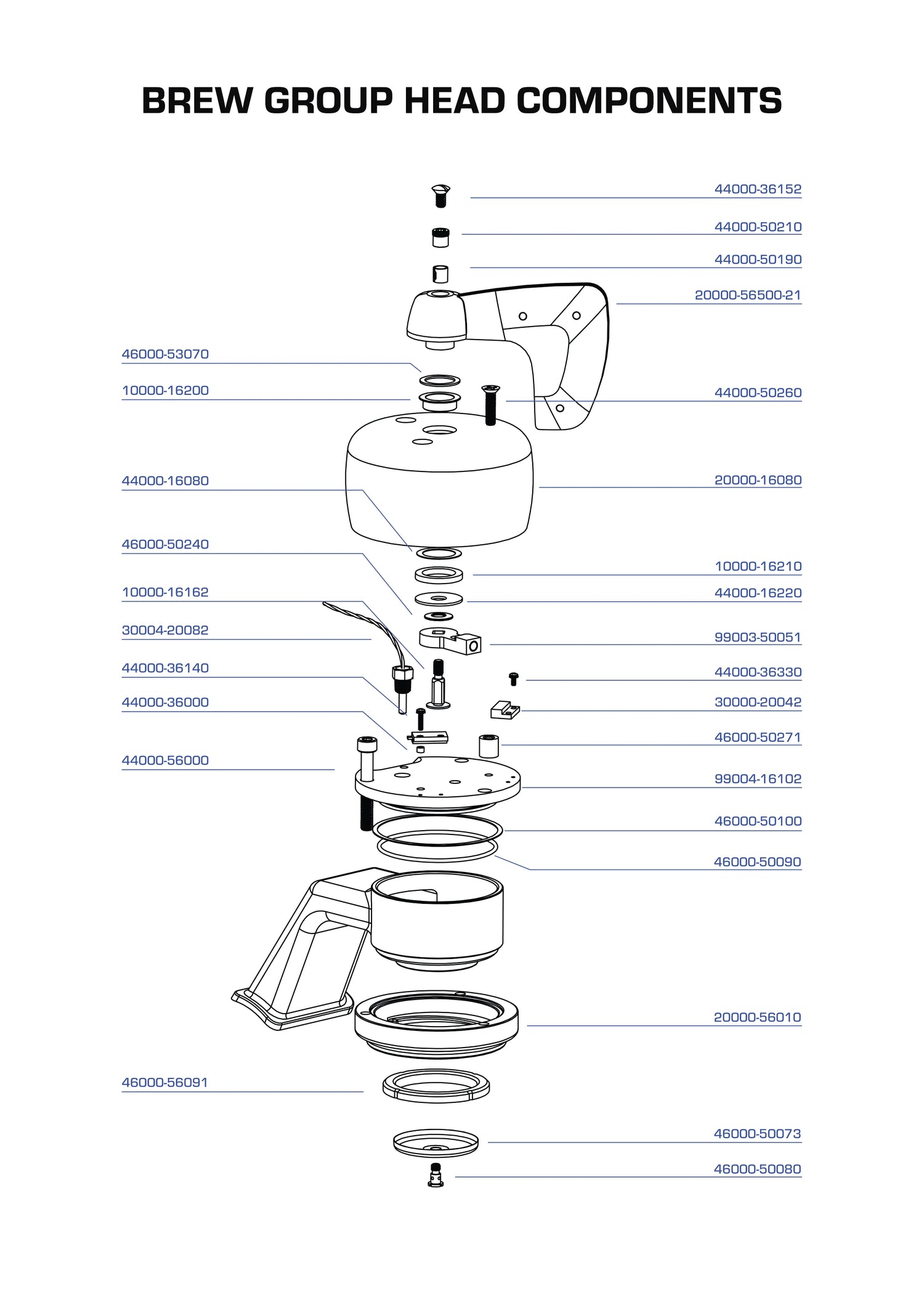 Brew Group Head Components Parts Manual - Espresso Single Group