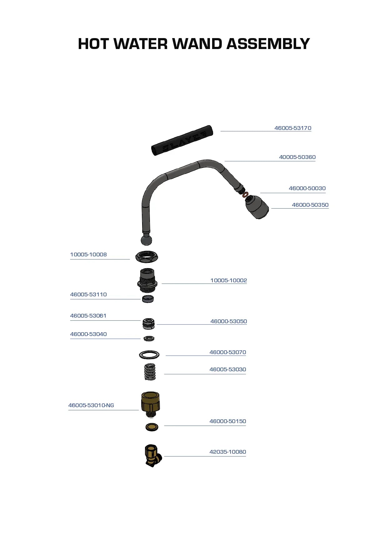 Hot Water Wand Assembly Steam Single