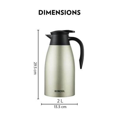 Borosil Oyster Vacuum Insulated Stainless Steel Teapot – 2L Thermal Server