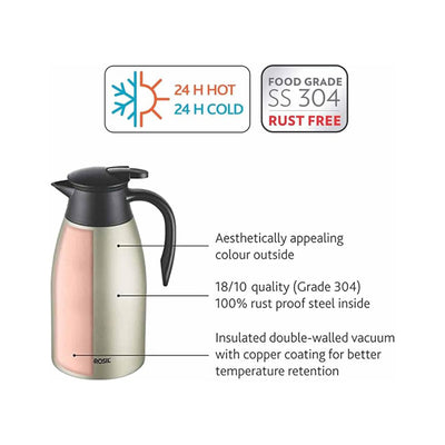 Borosil Oyster Vacuum Insulated Stainless Steel Teapot – 2L Thermal Server