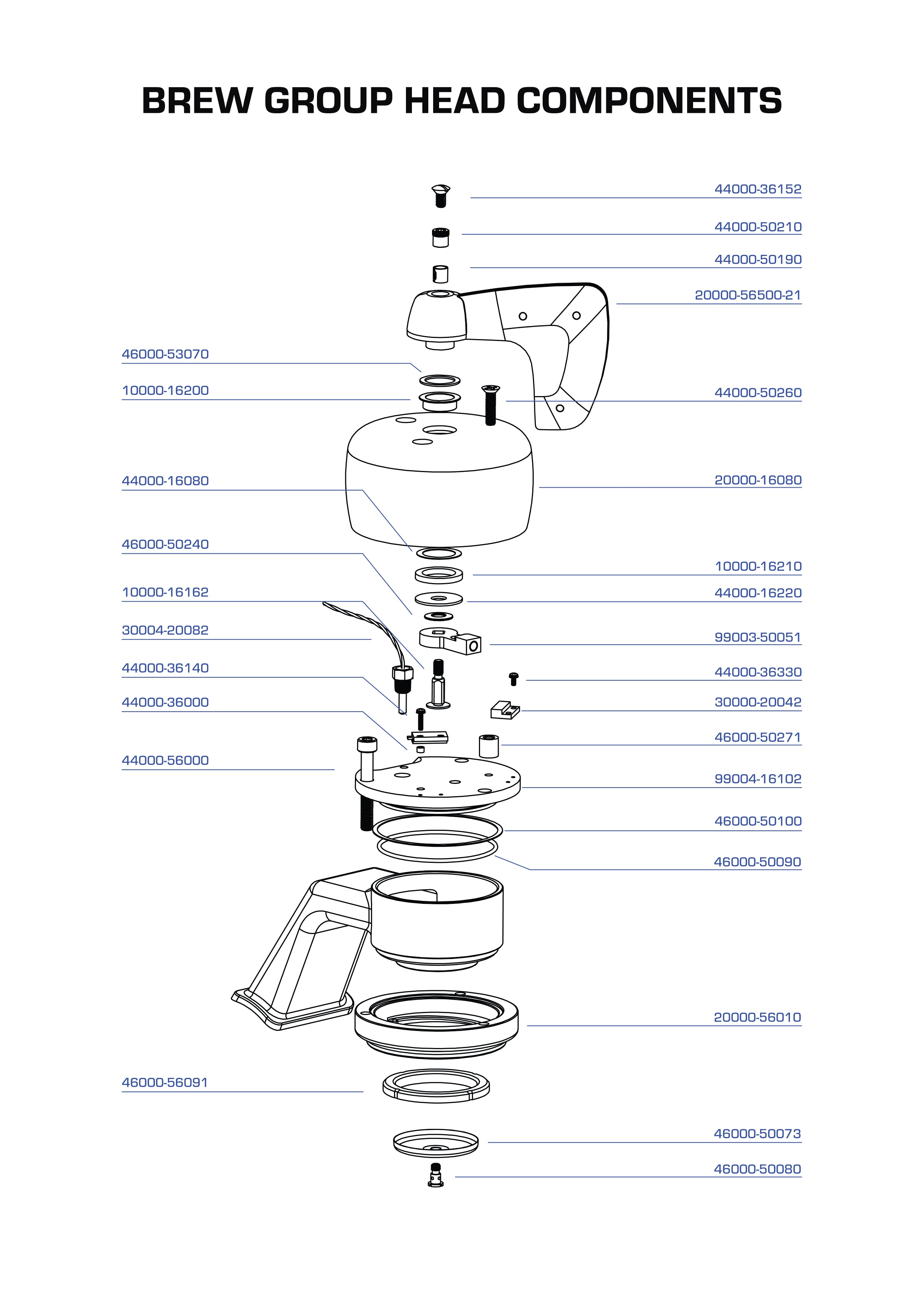 Brew Group Head Components Parts Manual - Espresso Single Group
