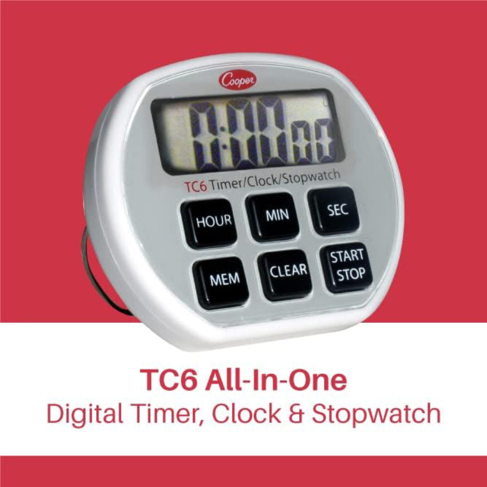 Cooper Atkins TC6 6-Button Digital Timer, Clock & Stopwatch