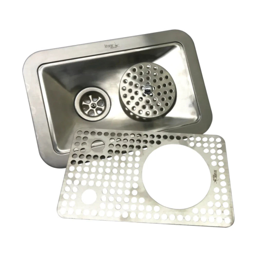Krome – 14” x 9” Flush Mount Drip Tray with Rinser Brushed Finish