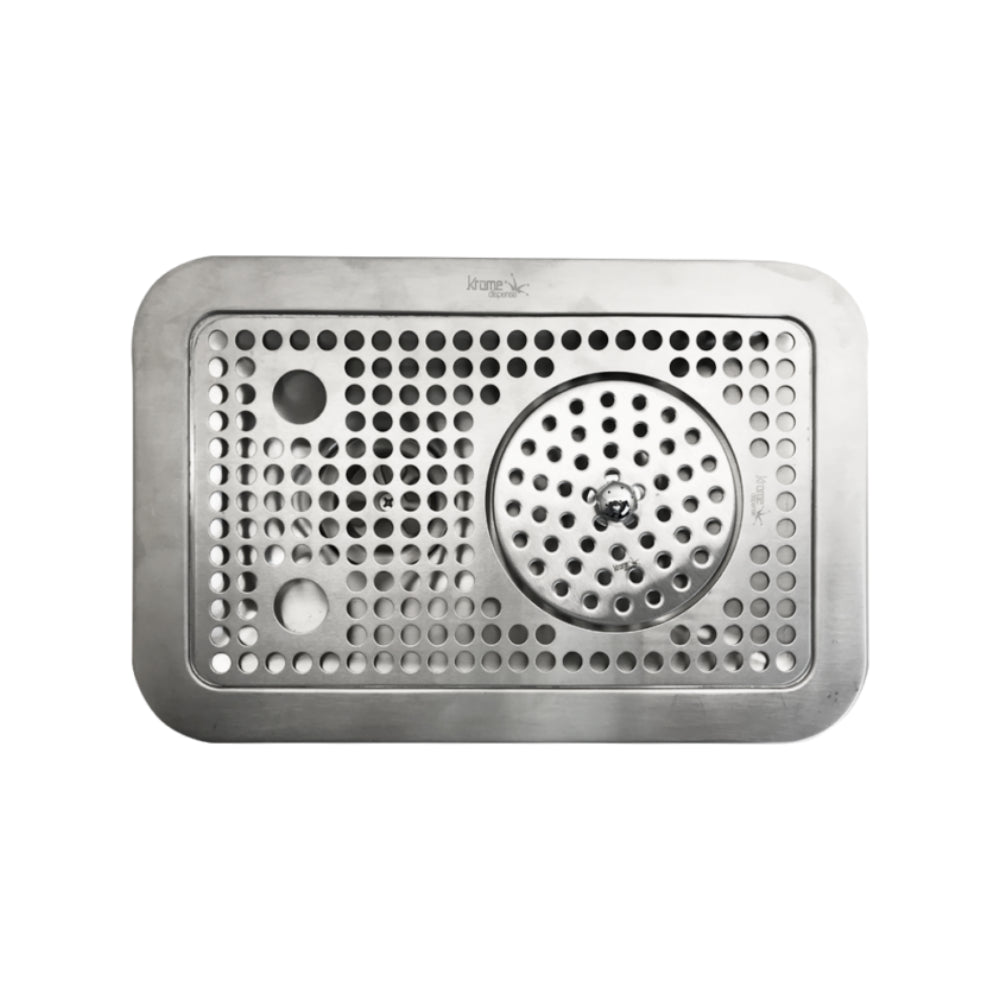 Krome – 14” x 9” Flush Mount Drip Tray with Rinser Brushed Finish