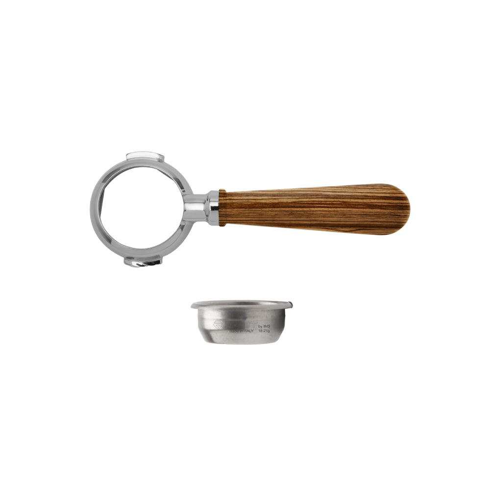 Lelit Bottomless Portafilter, Zebrano Wooden Handle