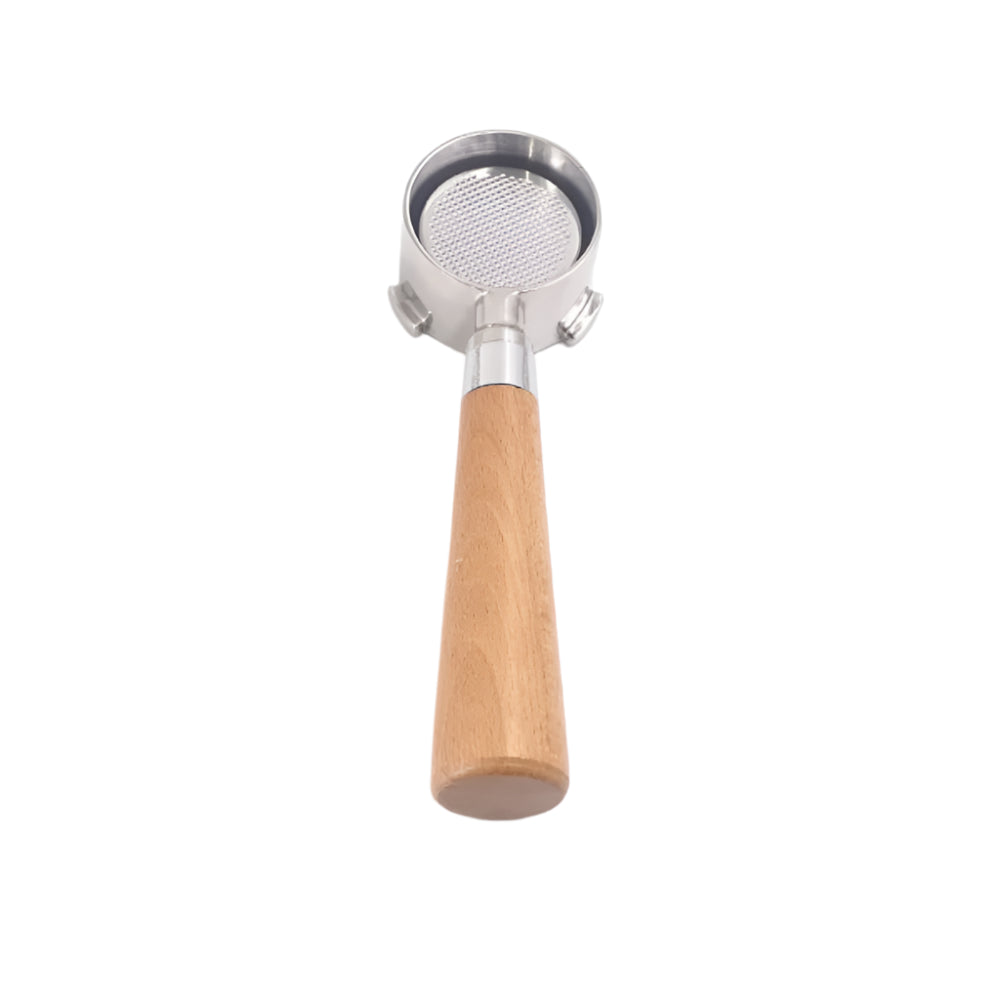 Precise 51mm Bottomless Wooden Handle Portafilter - with Non-Pressurized Basket