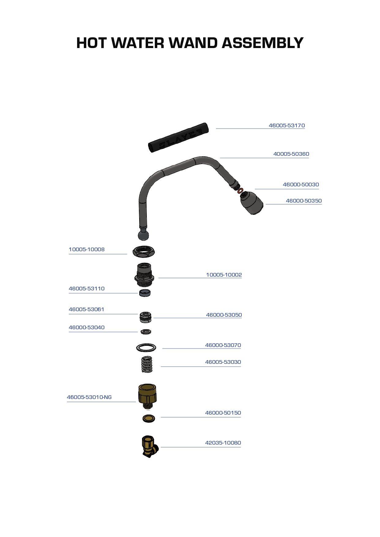 Hot Water Wand Assembly Steam Single