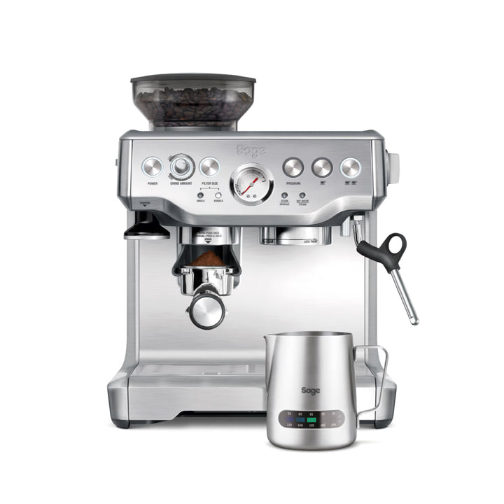 sage barista express professional coffee maker with manual milk frother stainless steel