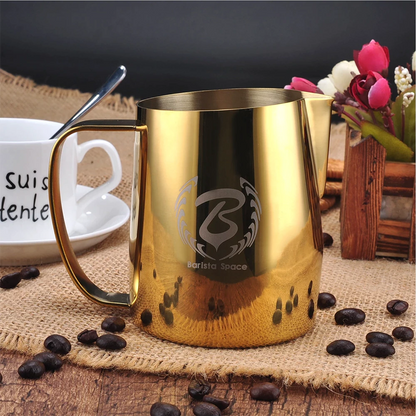 Barista Space Gold Milk Pitcher – Stainless Steel Jug for Latte Art