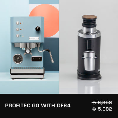 Profitec GO Single Boiler With PID Controller Blue with DF64 Gen 2 Single Dose Coffee Grinder - Black