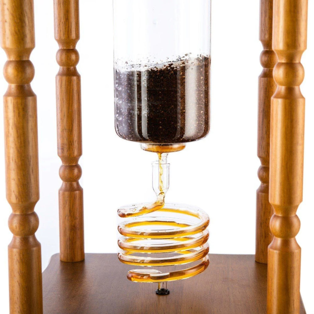 Yama Glass 25 Cup Cold Drip Maker Curved Brown Wood Frame