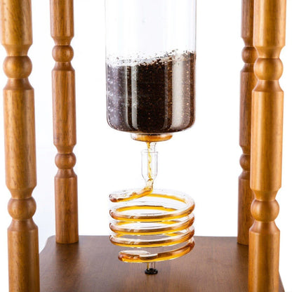 Yama Glass 25 Cup Cold Drip Maker Curved Brown Wood Frame