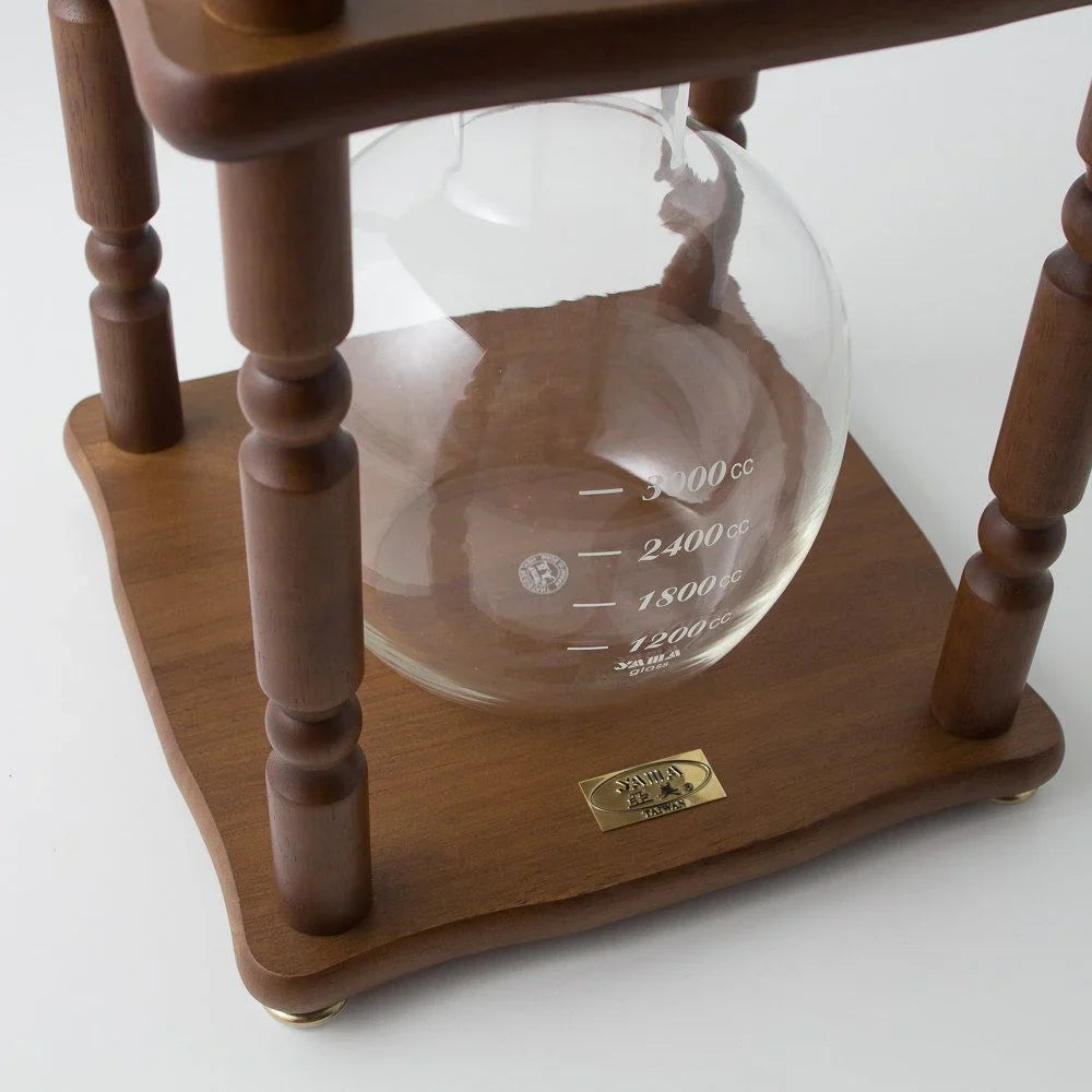 Yama Glass 25 Cup Cold Drip Maker Curved Brown Wood Frame