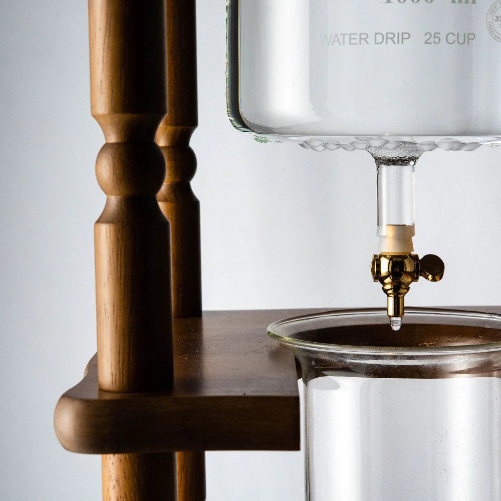 Yama Glass 25 Cup Cold Drip Maker Curved Brown Wood Frame