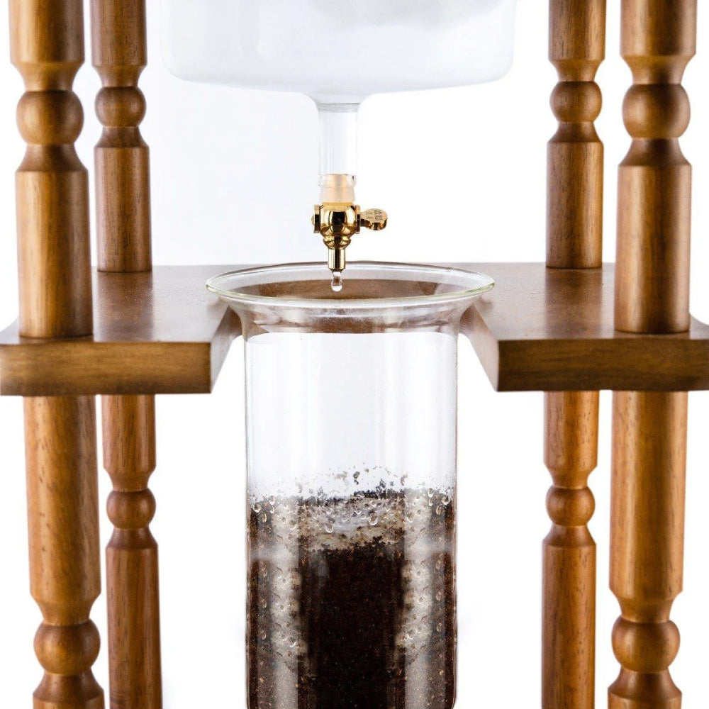 Yama Glass 25 Cup Cold Drip Maker Curved Brown Wood Frame