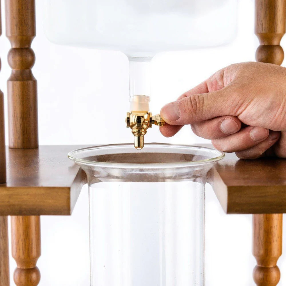 Yama Glass 25 Cup Cold Drip Maker Curved Brown Wood Frame