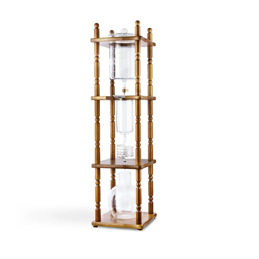 Yama Glass 25 Cup Cold Drip Maker Curved Brown Wood Frame