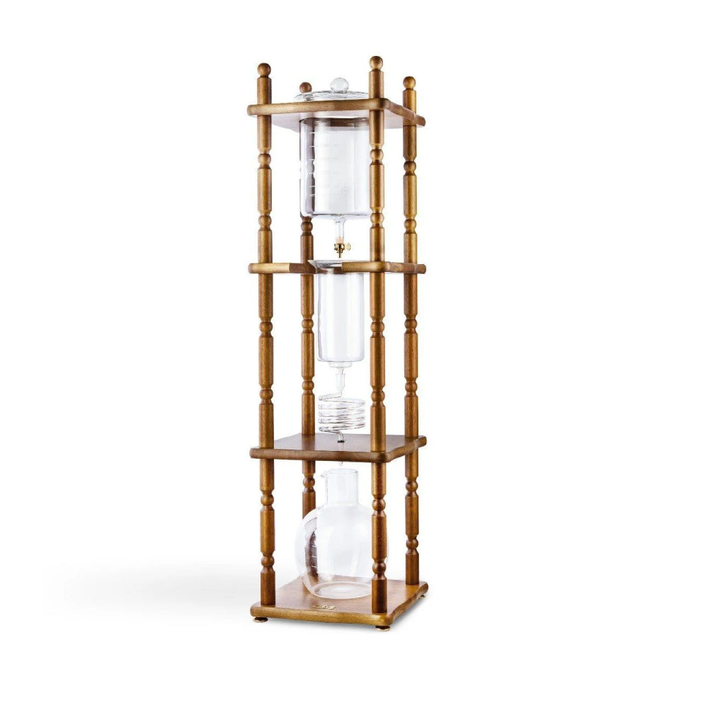 Yama Glass 25 Cup Cold Drip Maker Curved Brown Wood Frame