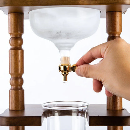 Yama Glass 6-8 Cups Cold Drip Maker Curved Brown Wood Frame