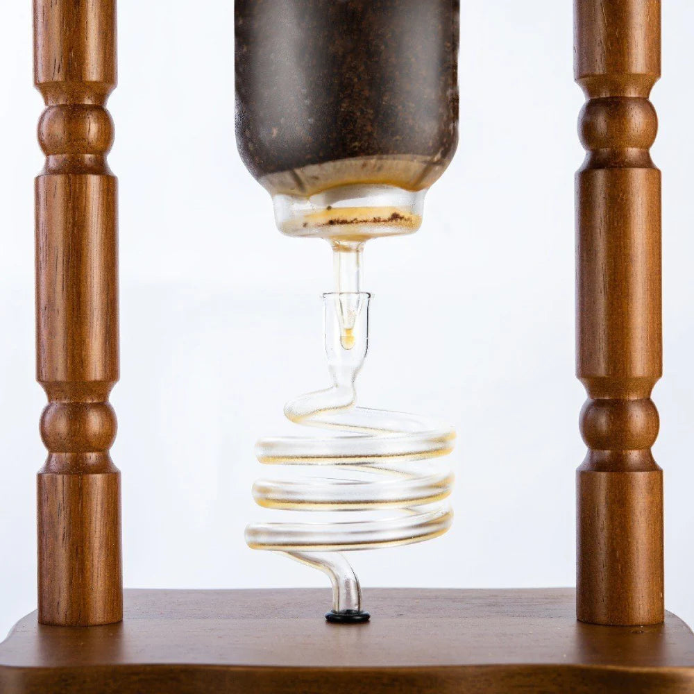 Yama Glass 6-8 Cups Cold Drip Maker Curved Brown Wood Frame