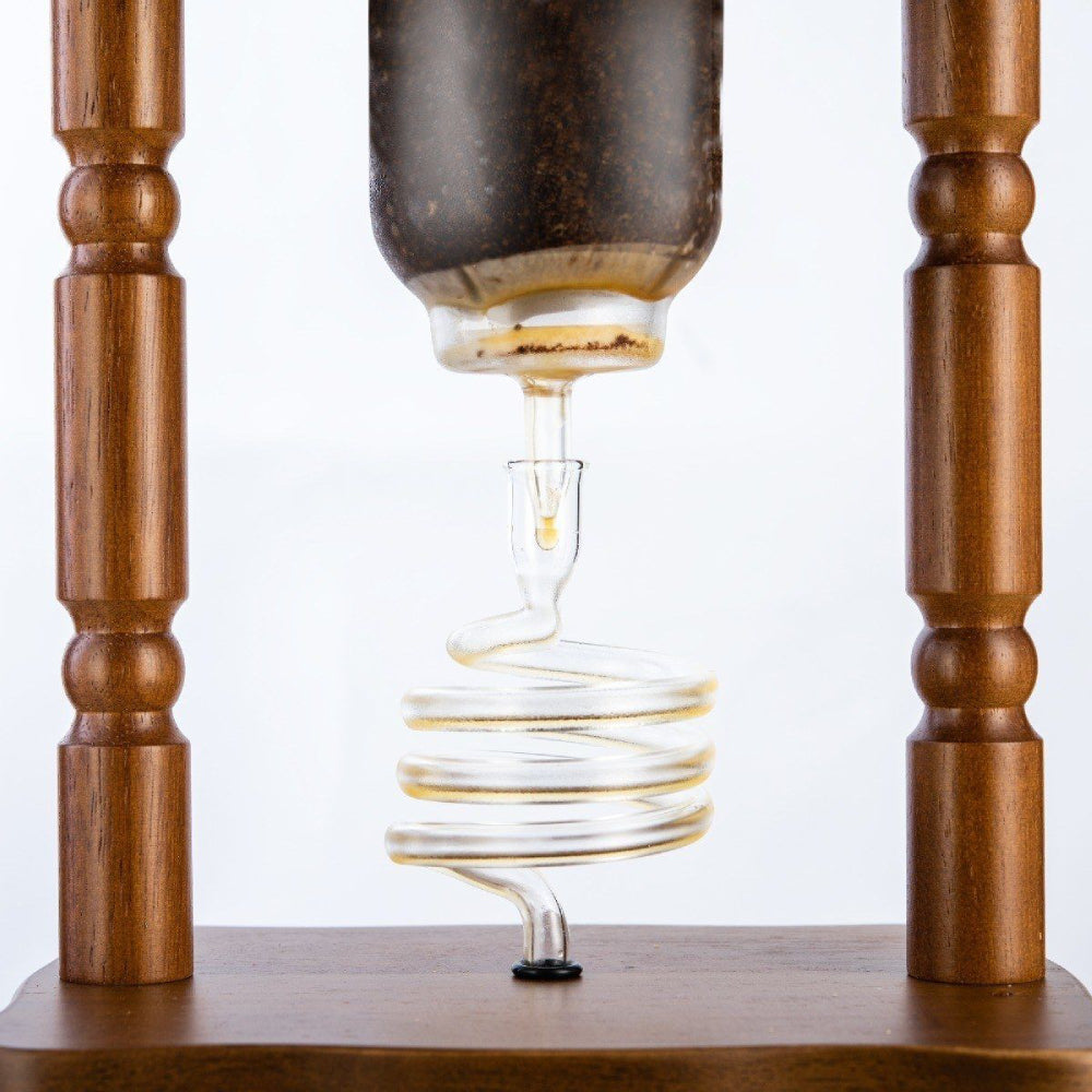 Yama Glass 6-8 Cups Cold Drip Maker Curved Brown Wood Frame
