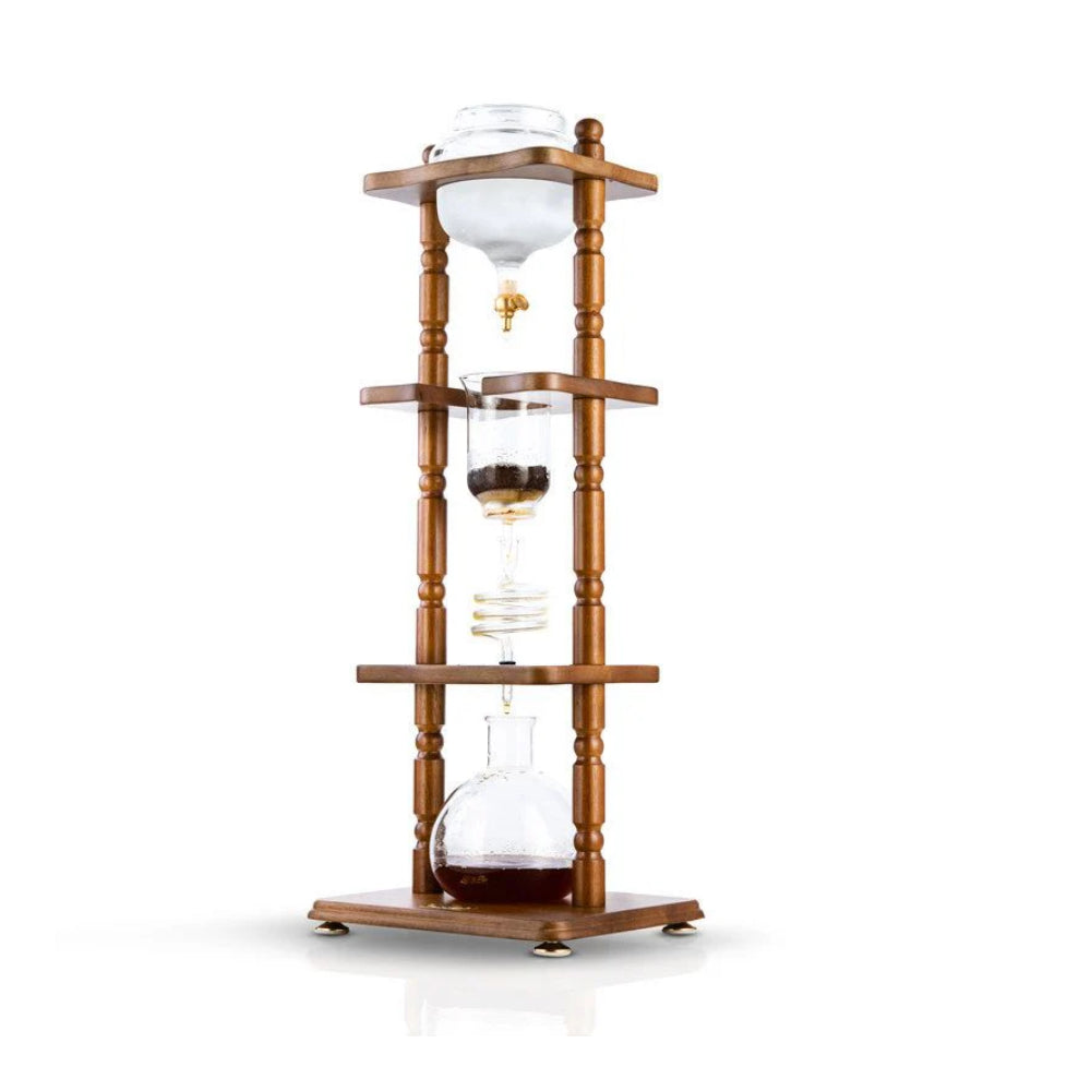 Yama Glass 6-8 Cups Cold Drip Maker Curved Brown Wood Frame