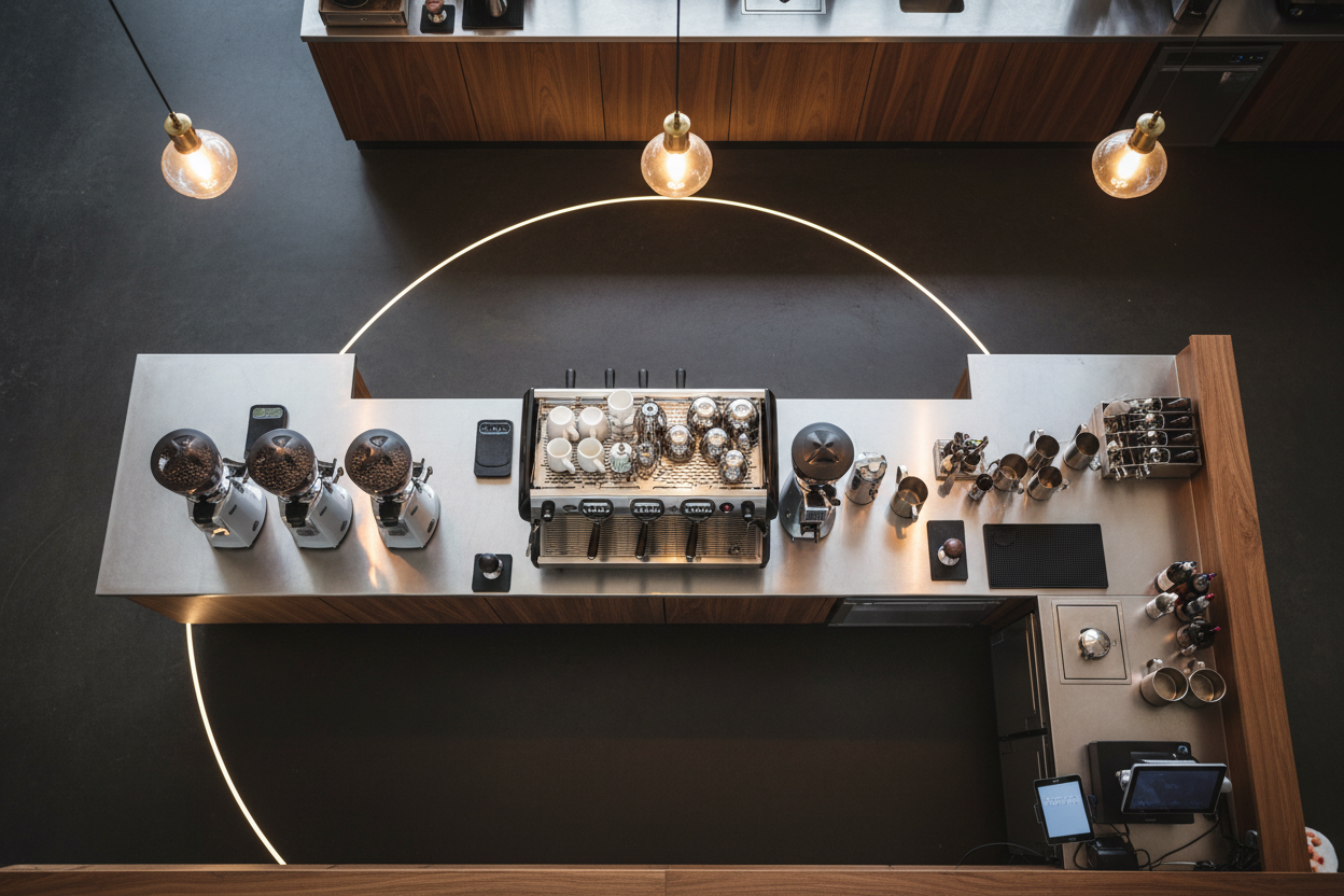 A good layout can save time and reduce stress. Plan your bar so baristas move smoothly from grinder to machine to service counter. Avoid cluttered counters and long walking paths.If you are designing a new space, position your espresso machine as the focal point. Surround it with grinders, milk prep, and serving tools within easy reach. For existing cafés, observe your team during peak hours. Small adjustments, like moving your Mahlkönig grinder or milk fridge, can improve service speed and reduce fatigue.