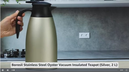 Borosil Oyster Vacuum Insulated Stainless Steel Teapot – 2L Thermal Server